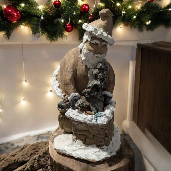 VTG Primitive Clay Santa Claus Entering A Chimney Statue 9" Tall - Picture 1 of 11
